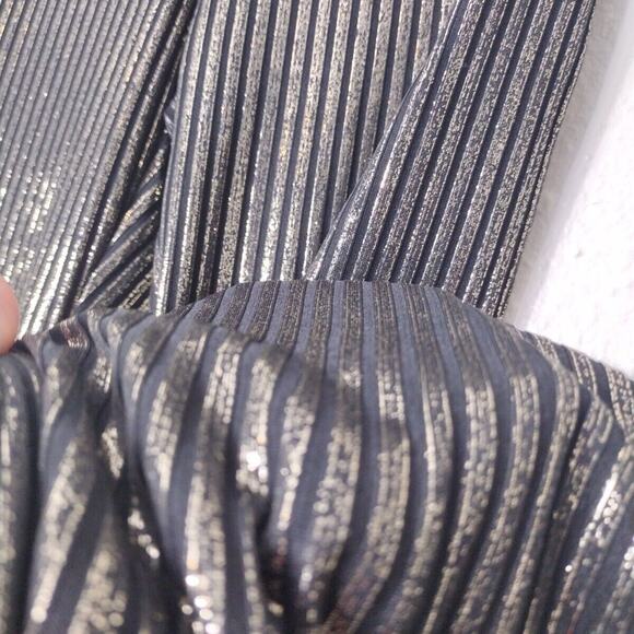 Metallic Disco Pants  Slim Striped Wide leg High Rise Flare Gold Black Size M - Picture 4 of 9